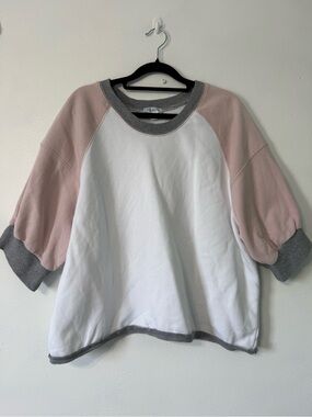 Evereve Sasha raglan ringer Sweatshirt - Gray Pink & White